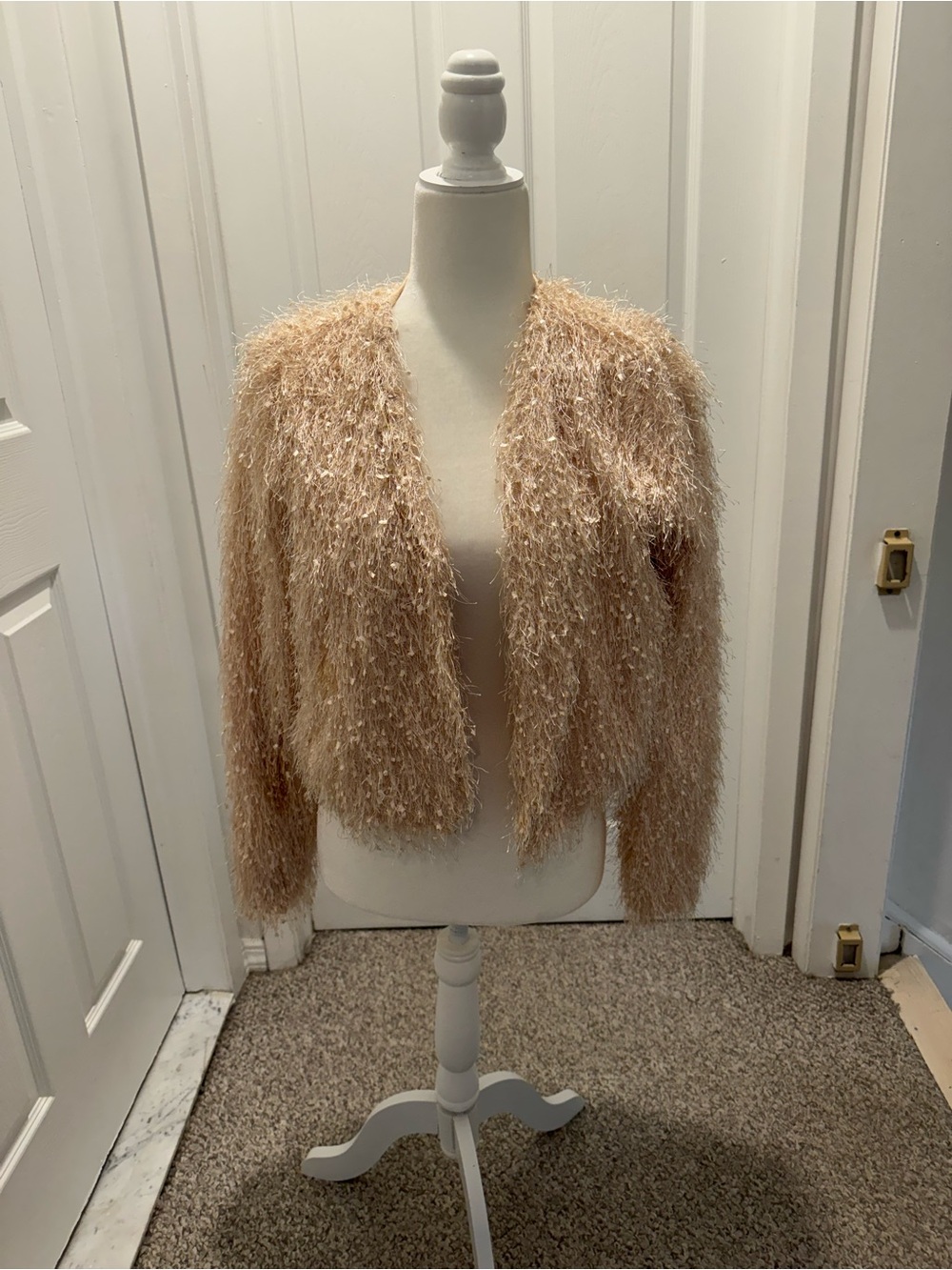 Forever 21 Peach Shaggy Open-Front Teddy Jacket